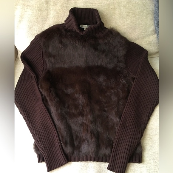 Vintage Women’s Brown Genuine Rabbit Fur Turtle Neck Sweater - Picture 1 of 11